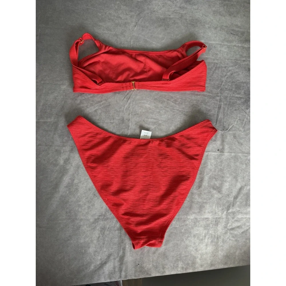 Wild Fable Red Textured Bikini Set XL High Leg High Waist Adjustable Straps